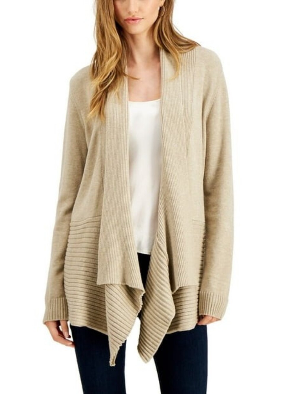 Banana Republic Wool & Cashmere Draped Open-Front Cardigan - Cream M